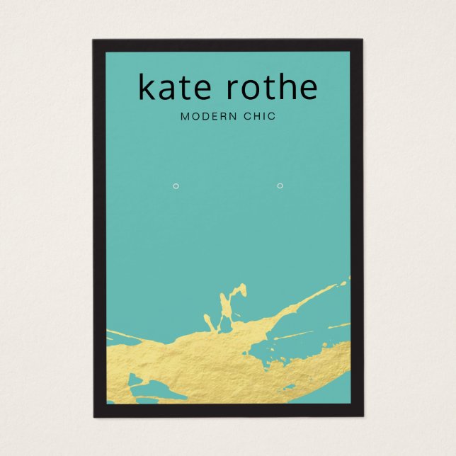 Modern Turquoise Gold Spatter Earring Display Card (Front)