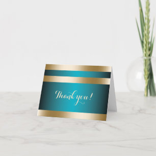 Modern Turquoise Gold Stripes Thank You Card