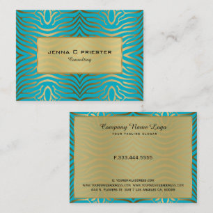 Modern Turquoise & Gold Zebra Stripes Pattern Business Card