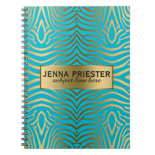 Modern Turquoise & Gold Zebra Stripes Pattern Notebook