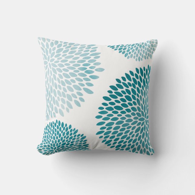 Modern Turquoise Green Flower Petals Cushion (Front)