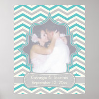 Modern turquoise, grey chevron wedding poster