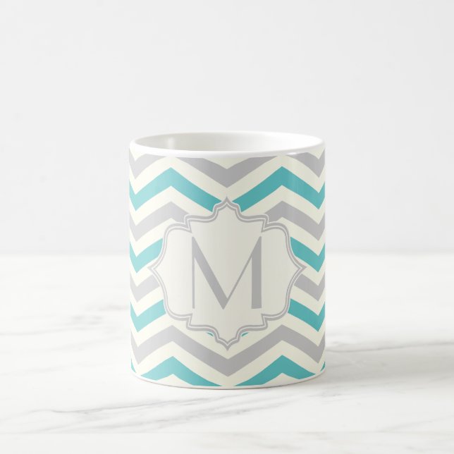 Modern turquoise, grey, ivory chevron pattern coffee mug (Center)