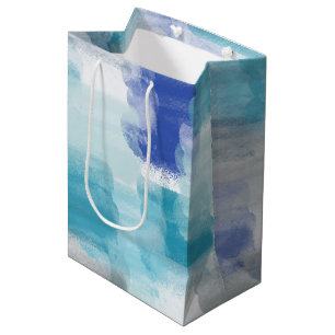 Modern Turquoise & Grey Watercolor Abstract Art  Medium Gift Bag