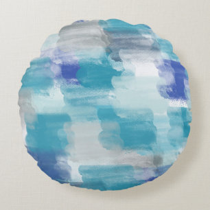 Modern Turquoise & Grey Watercolor Abstract Art  Round Cushion