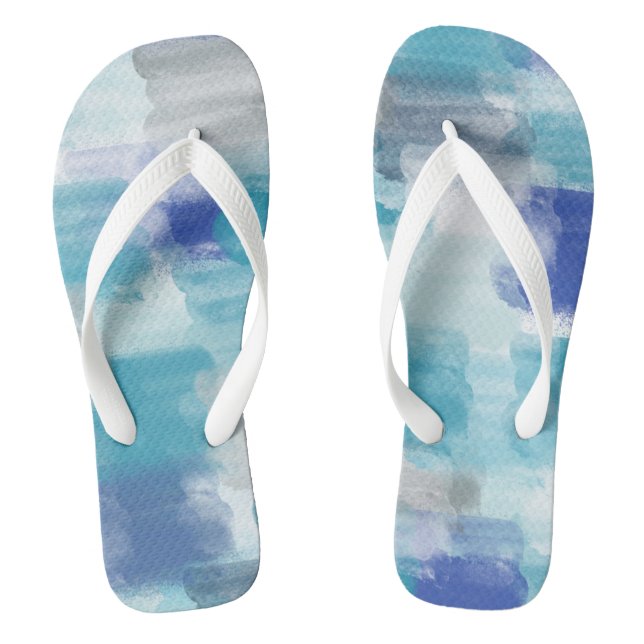 Modern Turquoise & Grey Watercolor Abstract Art  Thongs (Footbed)