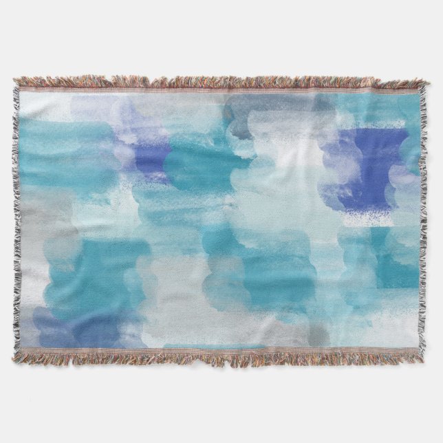 Modern Turquoise & Grey Watercolor Abstract Art   Throw Blanket (Front)