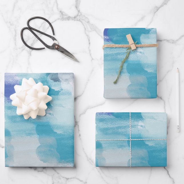 Modern Turquoise & Grey Watercolor Abstract Art Wrapping Paper Sheet (Front)