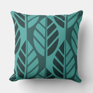 Modern Turquoise Leaf Patterned Cushion