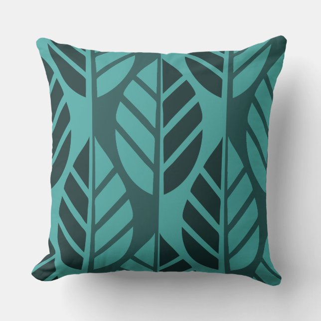 Modern Turquoise Leaf Patterned Cushion (Front)