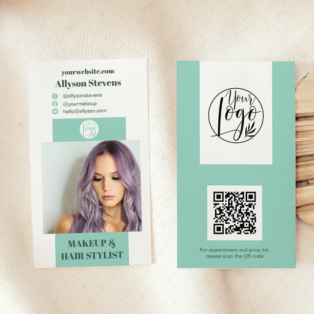 Modern turquoise makeup hair photo qr code logo business card (Modern turquoise makeup hair photo qr code logo business card)