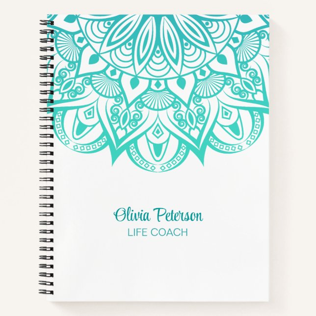 Modern Turquoise Mandala Life Coach Notebook (Front)
