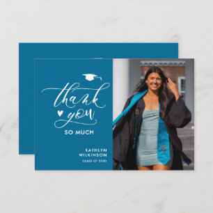 Modern Turquoise Minimalist Photo Graduation Thank You Card