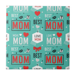Modern Turquoise MOM Typography Pop Pattern Ceramic Tile