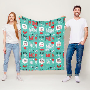 Modern Turquoise MOM Typography Pop Pattern Fleece Blanket