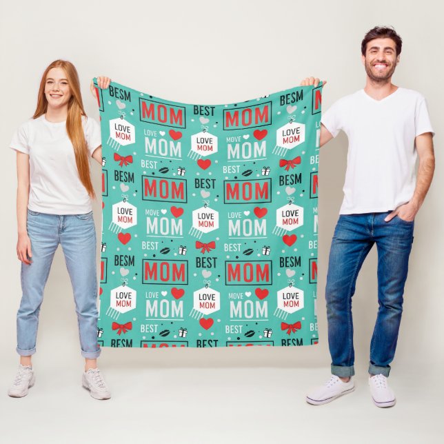 Modern Turquoise MOM Typography Pop Pattern Fleece Blanket (In Situ)