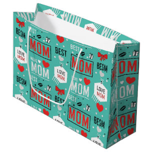 Modern Turquoise MOM Typography Pop Pattern Large Gift Bag