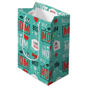 Modern Turquoise MOM Typography Pop Pattern Medium Gift Bag