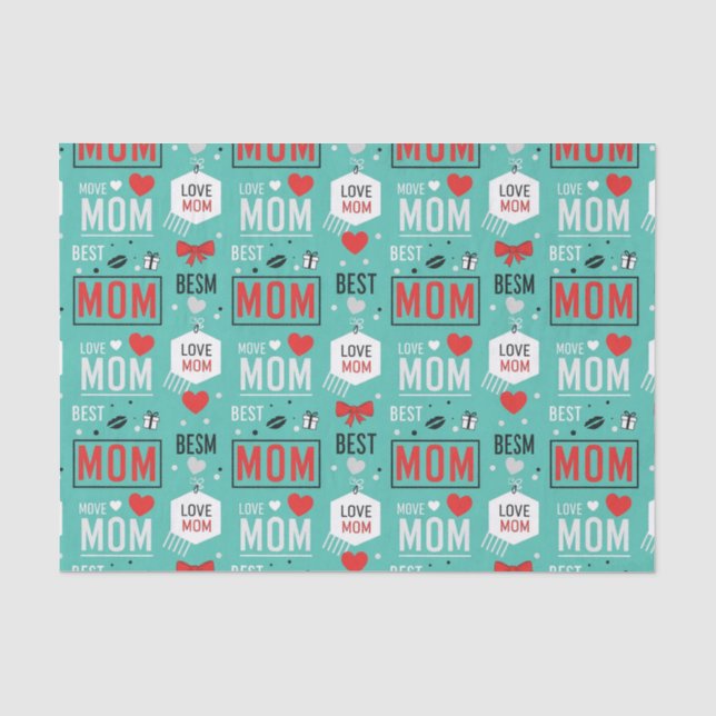 Modern Turquoise MOM Typography Pop Pattern Tissue Paper (Front)