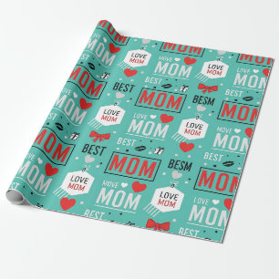 Modern Turquoise MOM Typography Pop Pattern Wrapping Paper