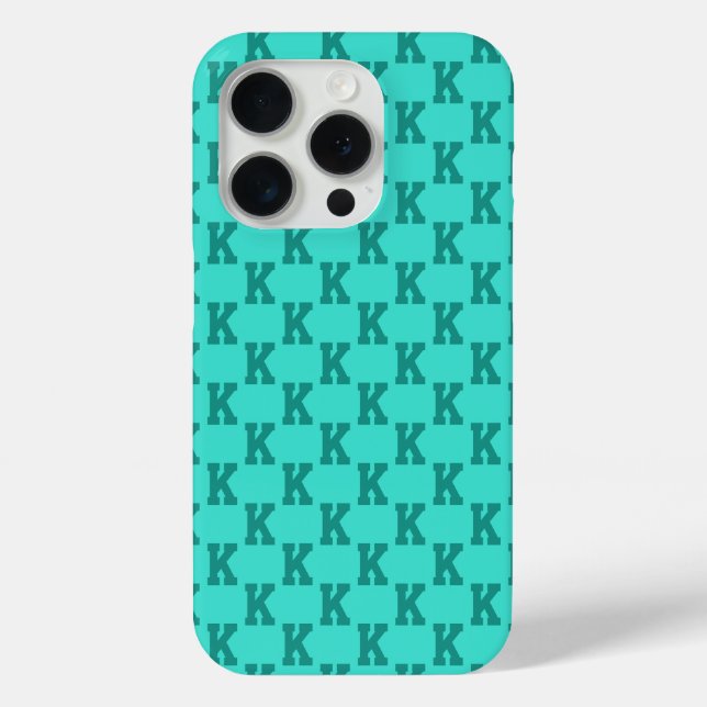 Modern Turquoise Monogram Name Solid Colour | Teal Case-Mate iPhone Case (Back)
