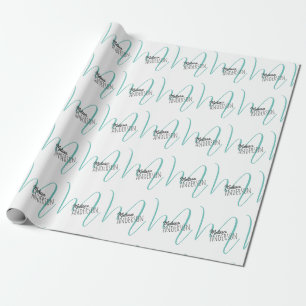 Modern Turquoise Monogram Personalised Name Wrapping Paper
