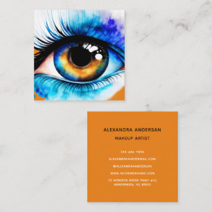 Modern Turquoise Orange Eyelash Makeup Watercolor Square Business Card