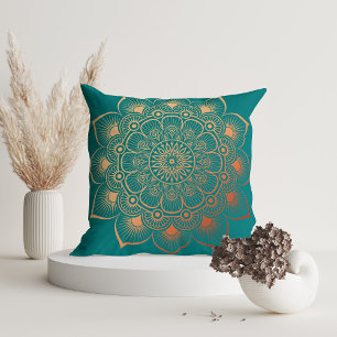 Modern Turquoise Peach Mandala Cushion
