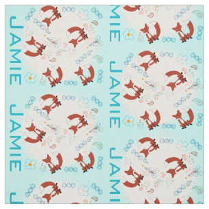 Modern Turquoise Personalised Fox Pattern Fabric