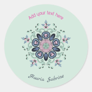 Modern Turquoise & Pink Floral Mandala Doodles Classic Round Sticker