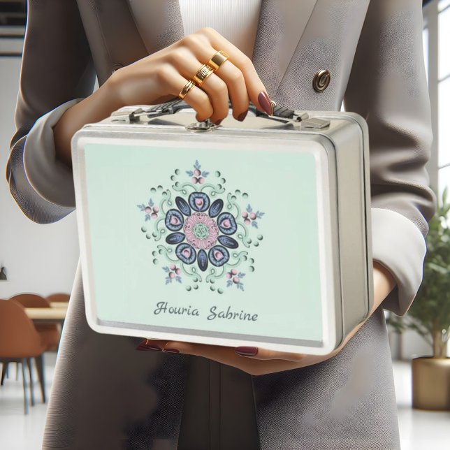 Modern Turquoise & Pink Floral Mandala Doodles  Metal Lunch Box (Creator Uploaded)
