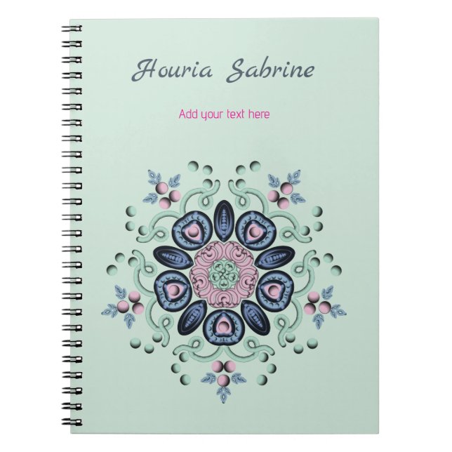 Modern turquoise Pink Floral Mandala Doodles  Notebook (Front)