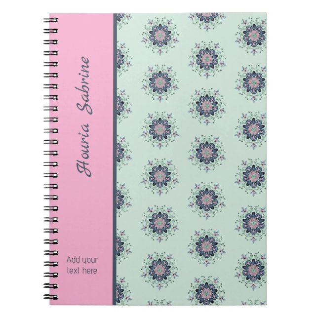 Modern turquoise Pink Floral Mandala Doodles  Notebook (Front)