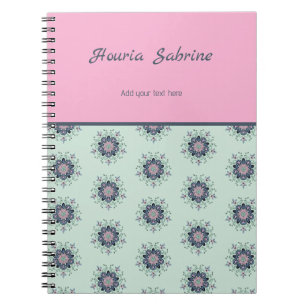 Modern turquoise Pink Floral Mandala Doodles Notebook