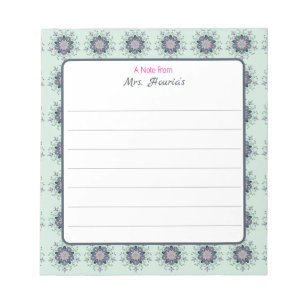 Modern turquoise Pink Floral Mandala Doodles Notepad