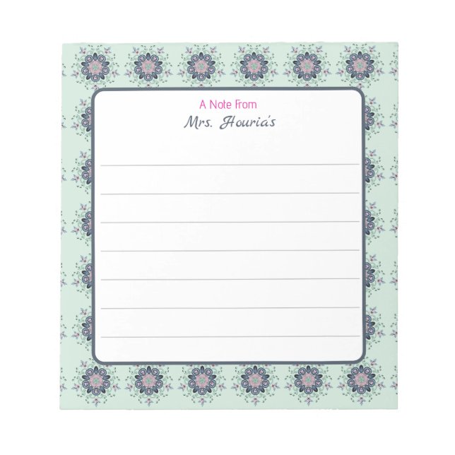 Modern turquoise Pink Floral Mandala Doodles Notepad (Front)