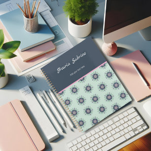 Modern turquoise Pink Floral Mandala Doodles Planner