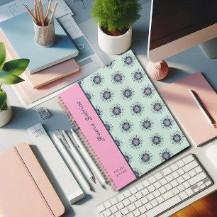 Modern turquoise Pink Floral Mandala Doodles Planner
