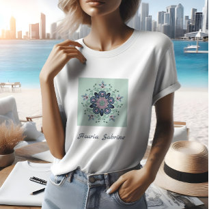 Modern turquoise Pink Floral Mandala Doodles  T-Shirt
