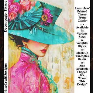 Modern Turquoise & Pink Hat Lady FR3R Decoupage Tissue Paper