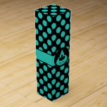 Modern Turquoise Polka Dot Custom Logo Text Wine B Wine Box<br><div class="desc">A modern turquoise and black polka dot pattern with the symbol of light, custom text, custom logo, and company name decorate the wine box. Ideally used for a gift of thanks for employees or valued customers with a custom text - Thank you! The best about the pattern design. If the...</div>
