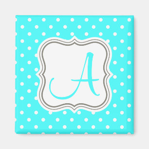 Modern turquoise polka dots monogram initial name magnet