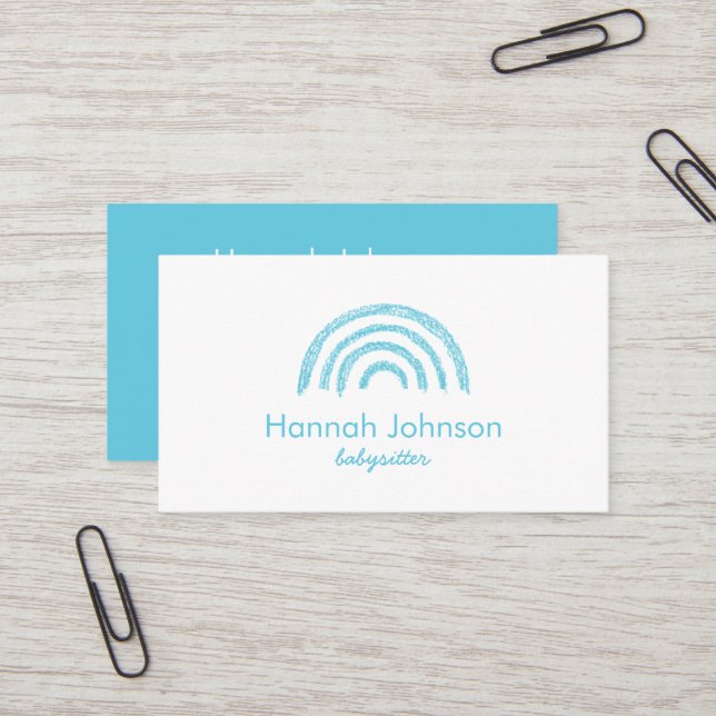 Modern Turquoise rainbow babysitter  Business Card (Front/Back In Situ)