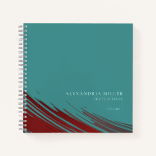 Modern Turquoise & Red Personalised Sketchbook Notebook