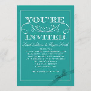 Modern Turquoise Ribbon  Wedding Invitation
