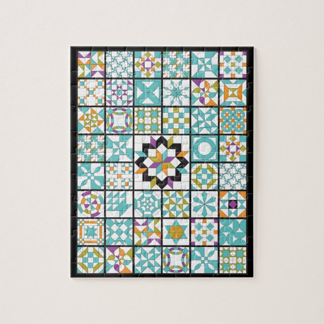 Modern Turquoise Sampler Quilt Jigsaw Puzzle (Vertical)