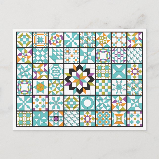 Modern Turquoise Sampler Quilt Postcard (Front)