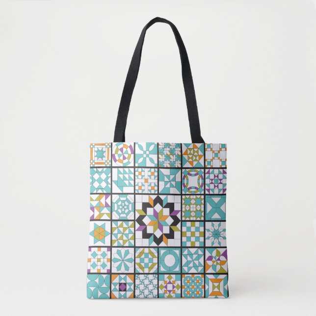 Modern Turquoise Sampler Quilt Tote Bag (Front)