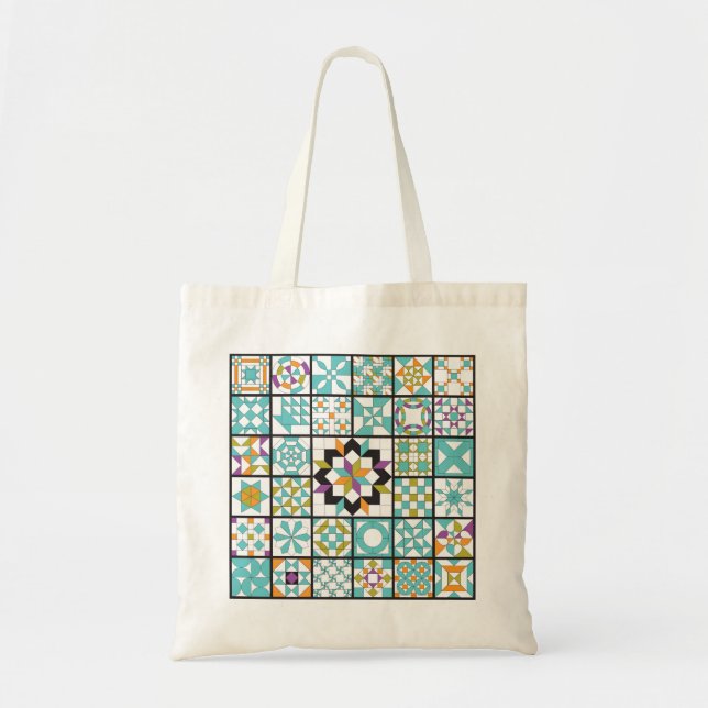 Modern Turquoise Sampler Quilt Tote Bag (Front)