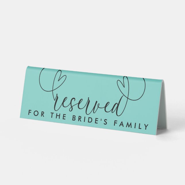 Modern Turquoise Script Hearts Wedding Reserved (Front)